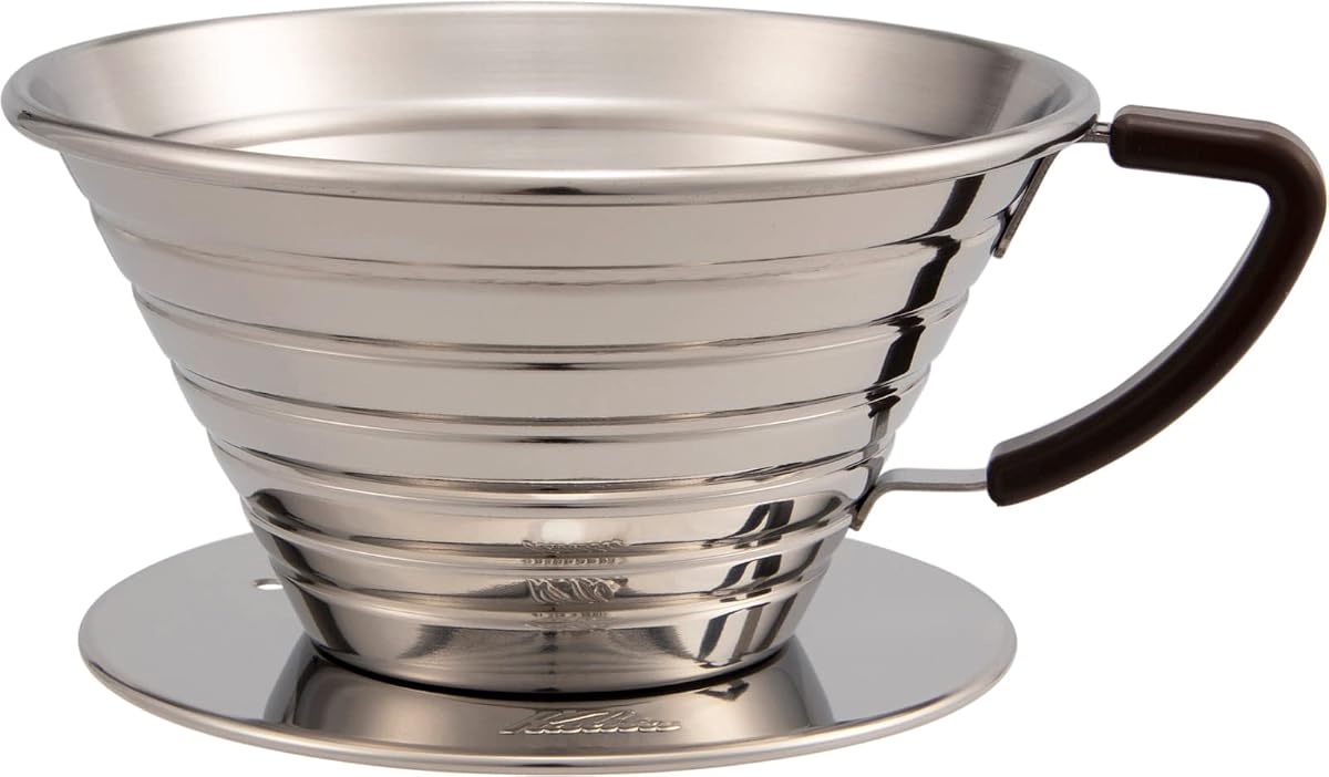 Brushed Steel Flat-Bottom Wave Coffee Dripper product photo