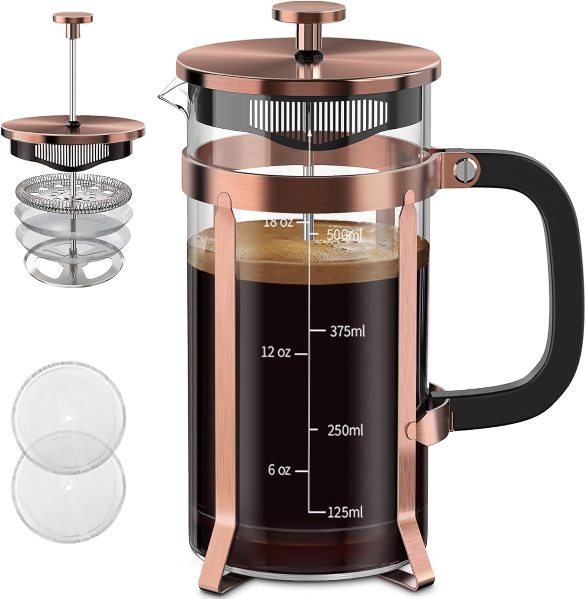 Warm Copper Tone Frame Glass French Press 20oz (4-Cup) product photo